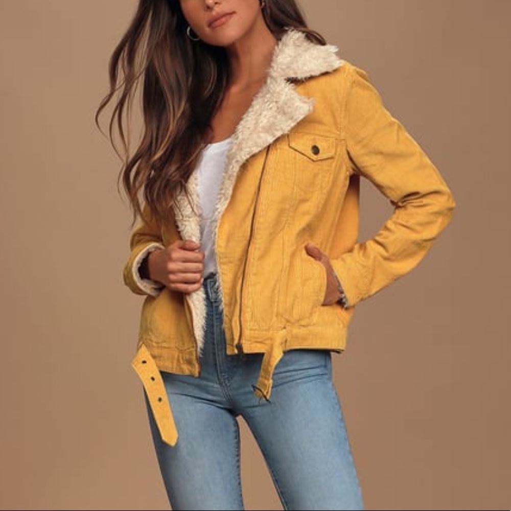 NEW! MINKPINK Yellow Corduroy Moto Jacket